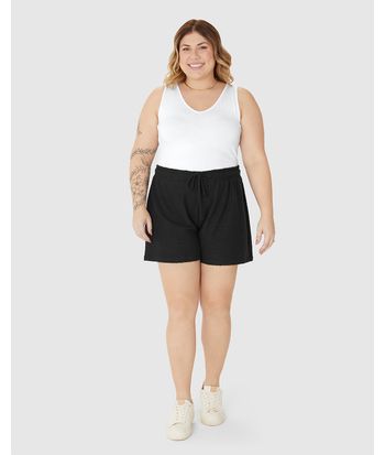 Shorts Feminino Plus Size Cadarço Frontal Em Moletom Texturizado