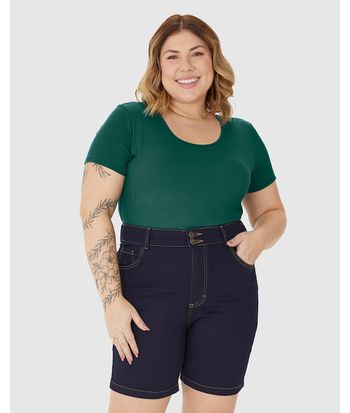 Blusa Feminina Plus Size Decote Redondo Em Malha Viscose Canelada