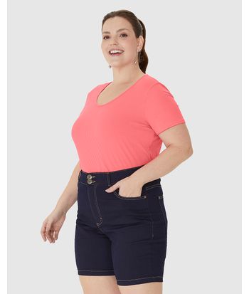 Blusa Feminina Plus Size Decote Redondo Em Malha Viscose Canelada