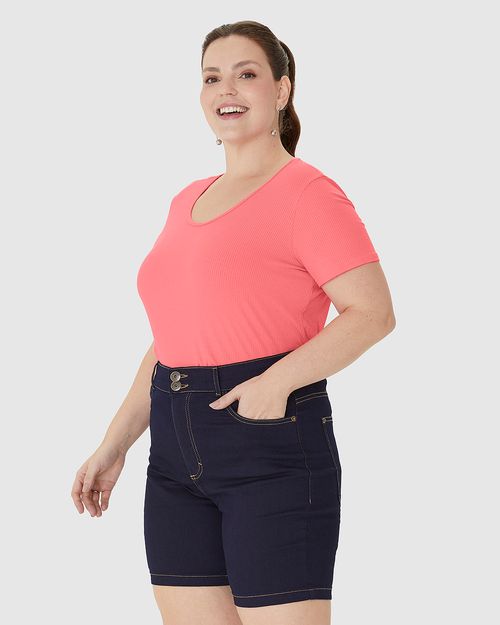 Blusa Feminina Plus Size Decote Redondo Em Malha Viscose Canelada