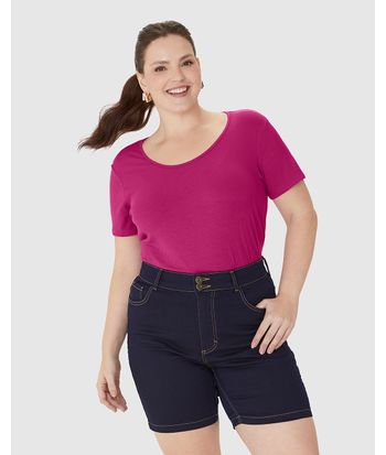 Blusa Feminina Plus Size Decote Redondo Em Malha Viscose Canelada