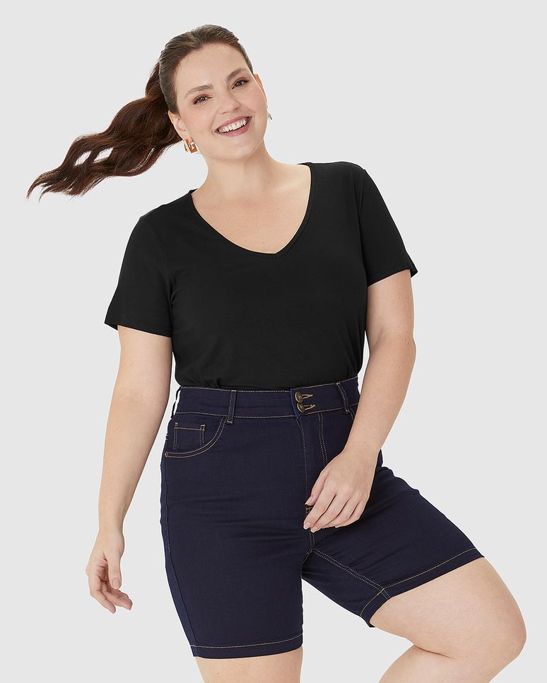Blusa Feminina Plus Size Decote V Barra Mullet Em Viscose Stretch