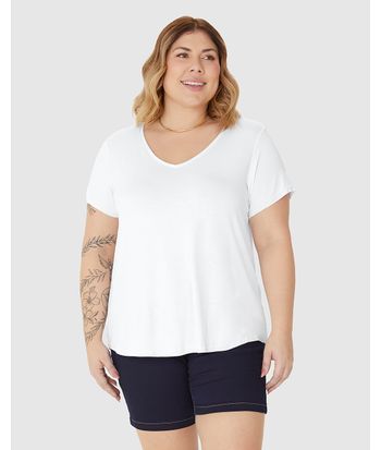 Blusa Feminina Plus Size Decote V Barra Mullet Em Viscose Stretch
