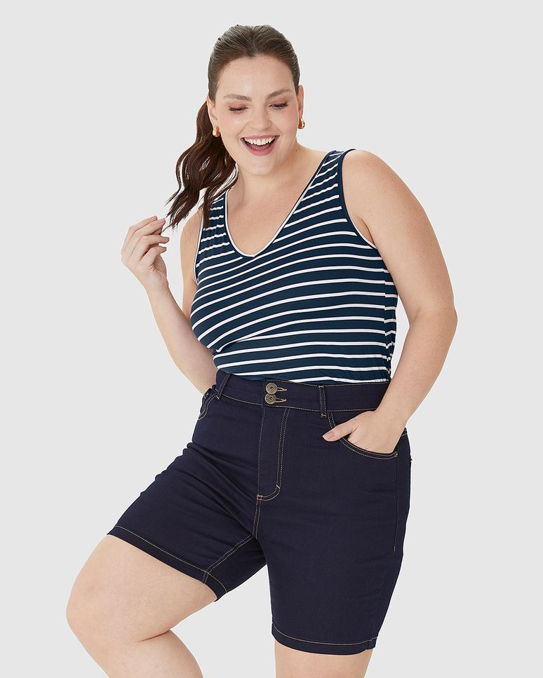Regata Feminina Plus Size Decote V Alça Larga Em Viscose Stretch
