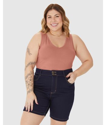 Regata Feminina Plus Size Decote V Alça Larga Em Viscose Stretch