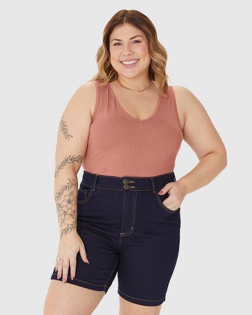 Regata Feminina Plus Size Decote V Alça Larga Em Viscose Stretch