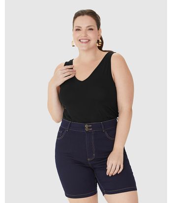 Regata Feminina Plus Size Decote V Alça Larga Em Viscose Stretch