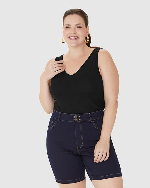 Regata Feminina Plus Size Decote V Alça Larga Em Viscose Stretch