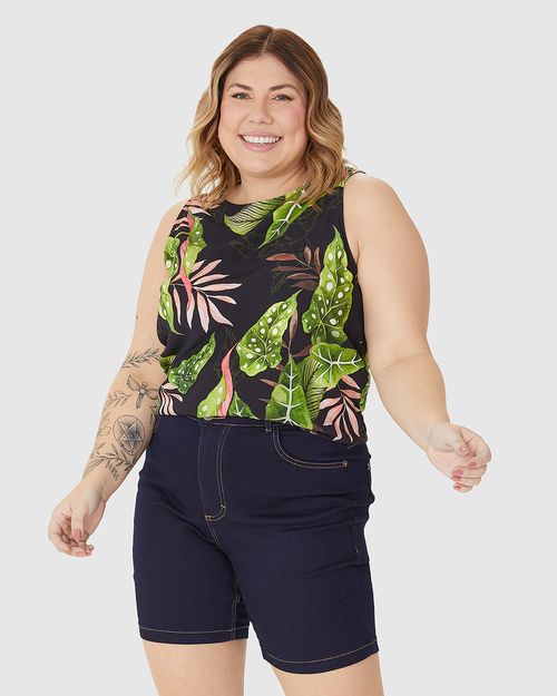 Regata Cropped Feminina Plus Size Estampada Em Viscose