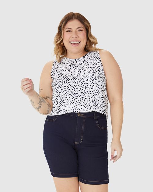 Regata Cropped Feminina Plus Size Estampada Em Viscose