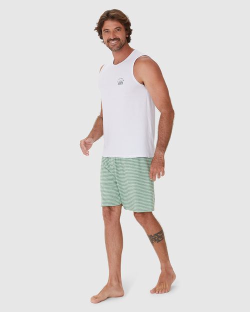 Pijama Masculino Regata Gola Redonda Alça Larga Em Algodão