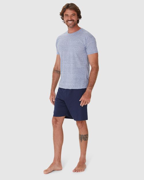 Pijama Masculino Camiseta Gola Redonda Manga Curta Em Algodão