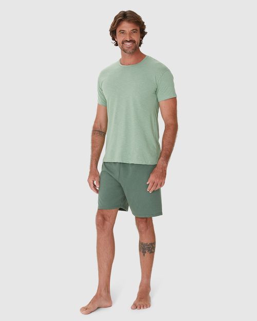 Pijama Masculino Camiseta Gola Redonda Manga Curta Em Algodão
