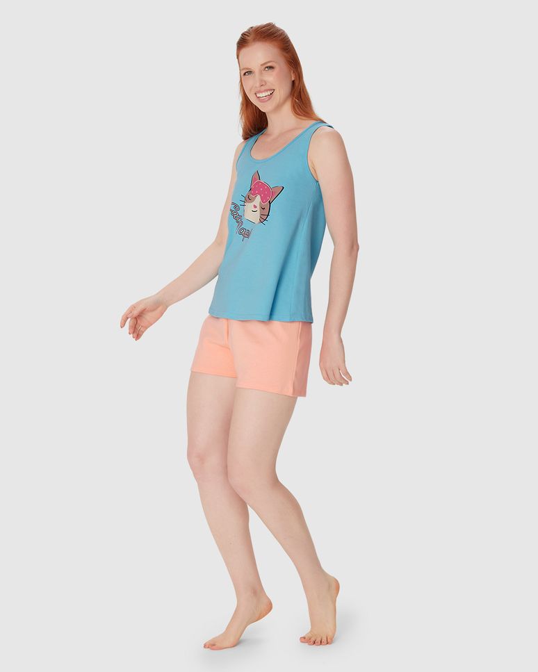Pijama Feminino Regata Estampada E Shorts Em Algodão