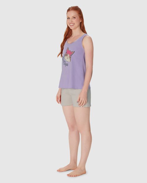 Pijama Feminino Regata Estampada E Shorts Em Algodão
