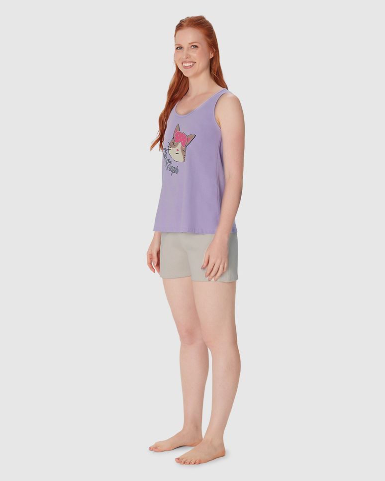 Pijama Feminino Regata Estampada E Shorts Em Algodão
