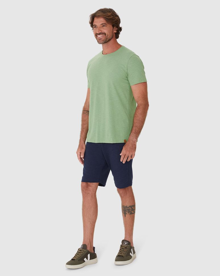 Camiseta Masculina Gola Redonda Manga Curta Em Mix Malha Diferenciada