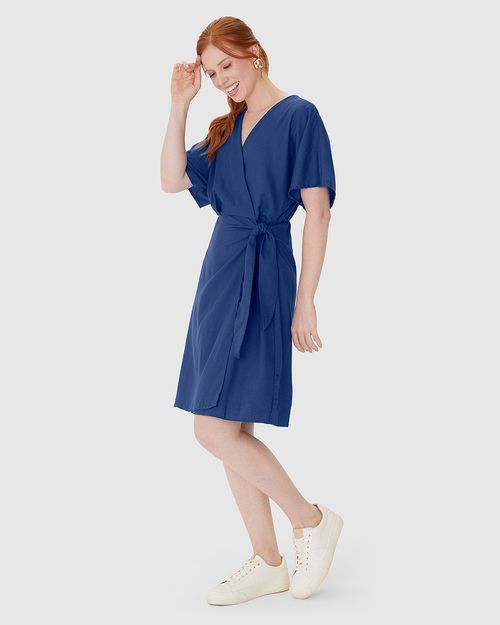 Vestido Feminino Transpassado Decote V Em Viscolinho