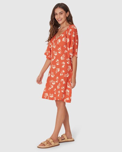 Vestido Feminino Evasê Decote V Manga Curta Em Viscose