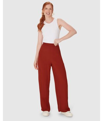 Calça Reta Feminina Cintura Alta Em Viscose
