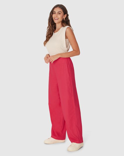 Calça Reta Feminina Cintura Alta Em Viscolinho