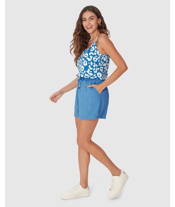 Shorts Clochard Feminino Cordão Frontal Em Viscolinho