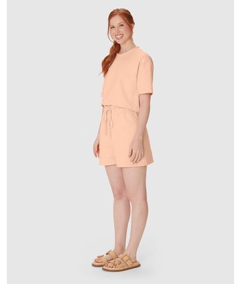 Shorts Feminino Amplo Cós Elástico Em Malha Tweed