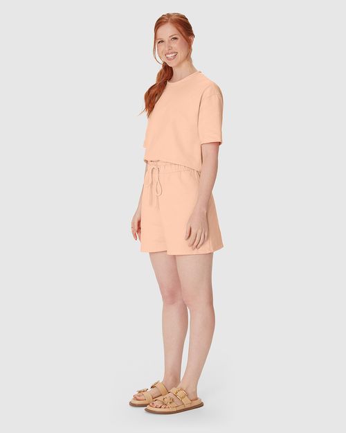 Shorts Feminino Amplo Cós Elástico Em Malha Tweed