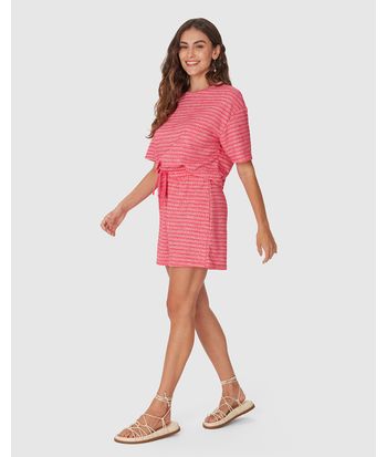 Shorts Feminino Amplo Cós Elástico Em Malha Tweed
