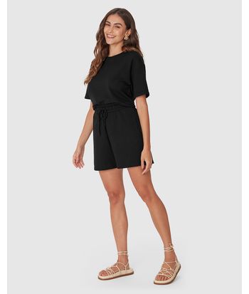 Shorts Feminino Amplo Cós Elástico Em Malha Tweed
