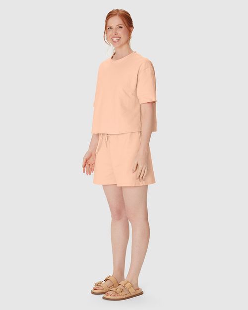 Blusa Ampla Feminina Manga Curta Em Malha Tweed E Moletinho