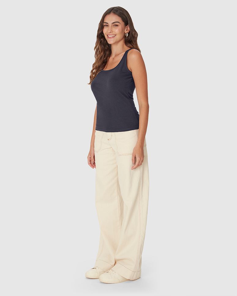 Regata Básica Feminina Decote U Em Malha Algodão Pima