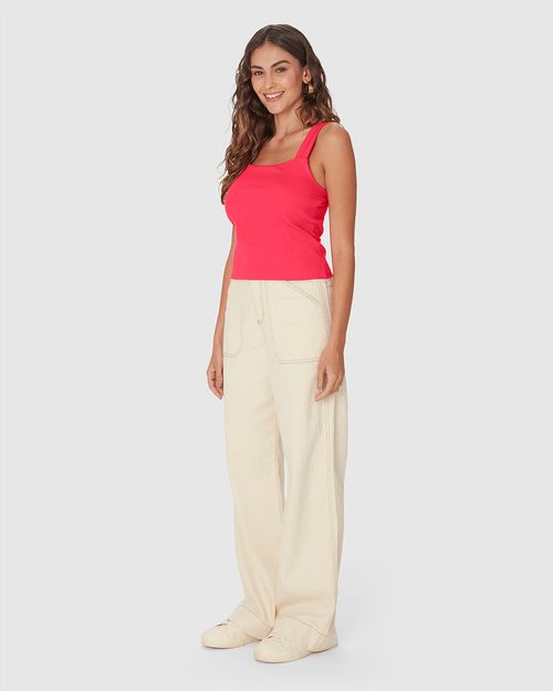 Regata Cropped Feminina Decote Quadrado Em Algodão