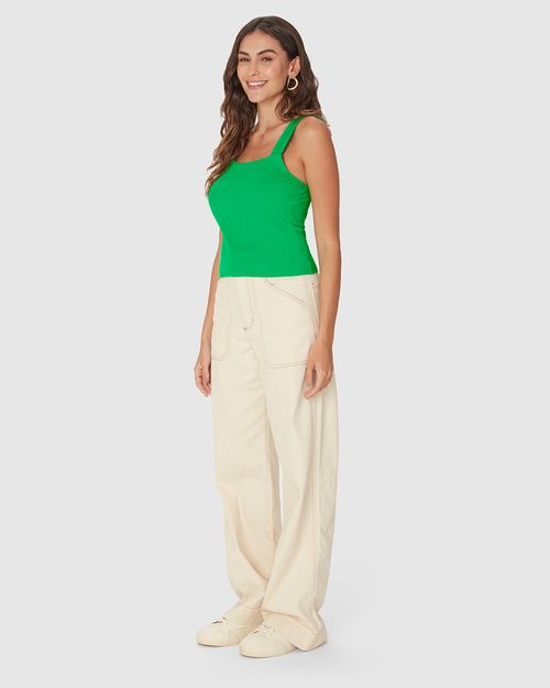 Regata Cropped Feminina Decote Quadrado Em Algodão