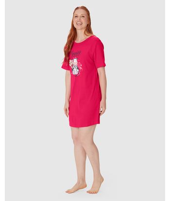Camisola Feminina Manga Curta Estampa Frontal Em Algodão
