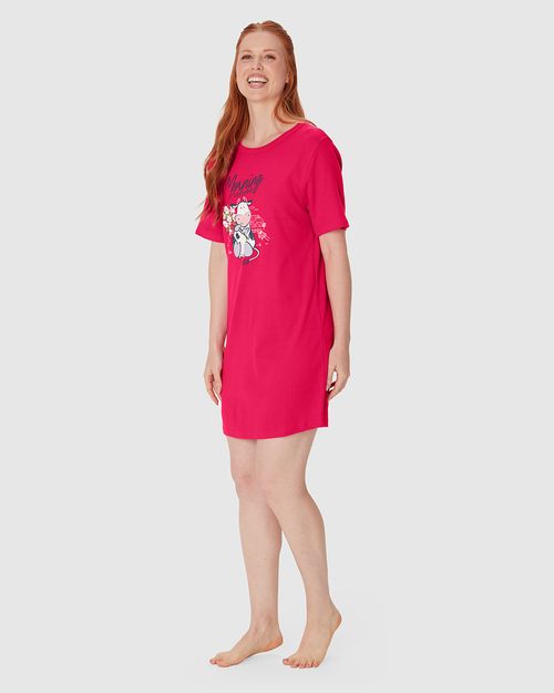 Camisola Feminina Manga Curta Estampa Frontal Em Algodão