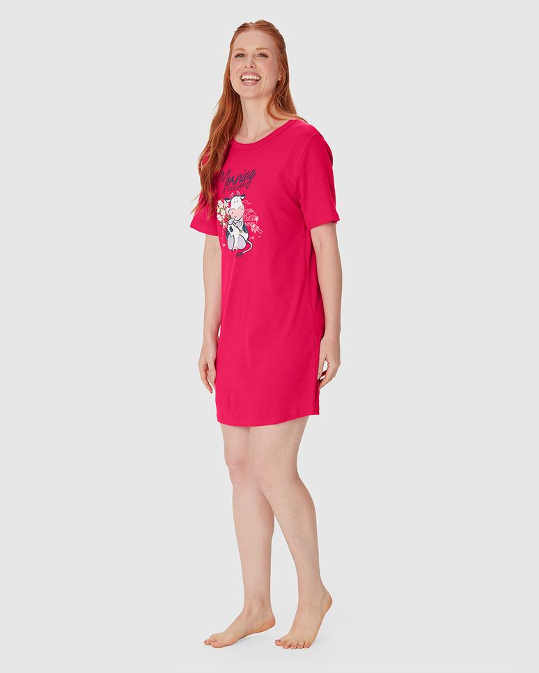Camisola Feminina Manga Curta Estampa Frontal Em Algodão