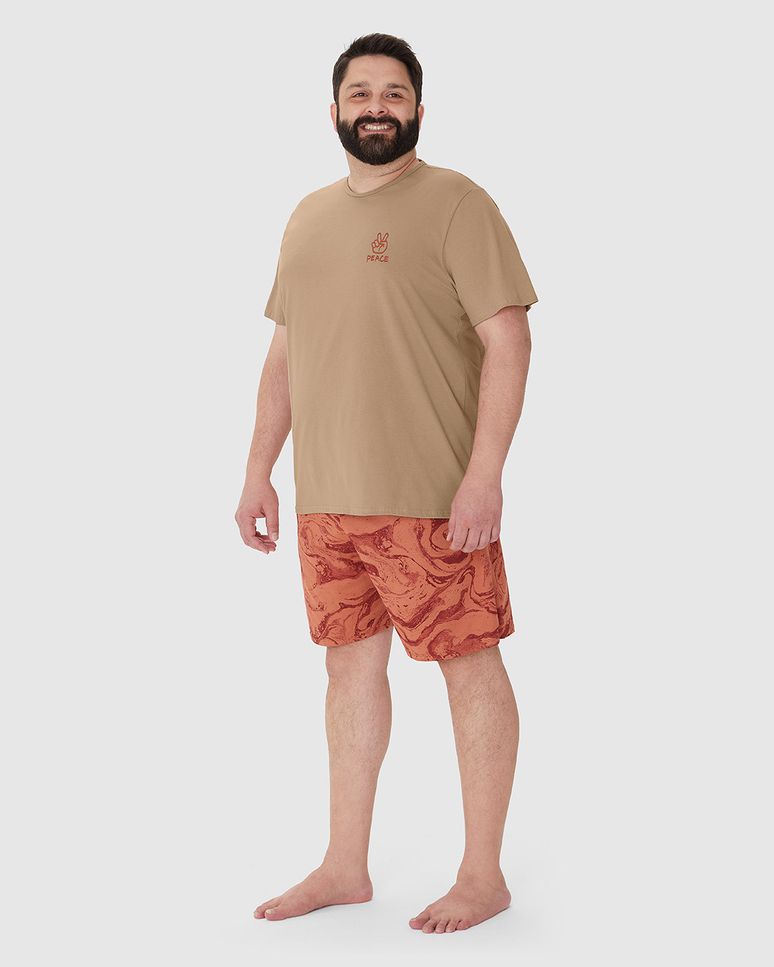 Pijama Masculino Plus Size Camiseta Manga Curta Em Algodão