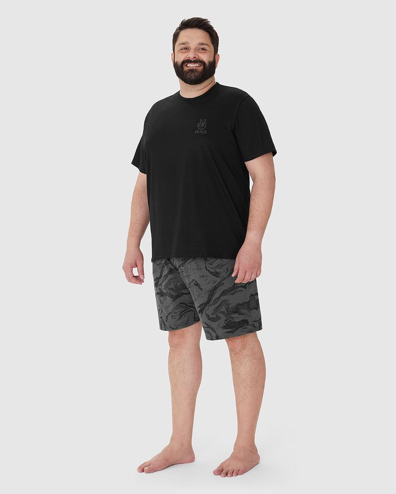 Pijama Masculino Plus Size Camiseta Manga Curta Em Algodão