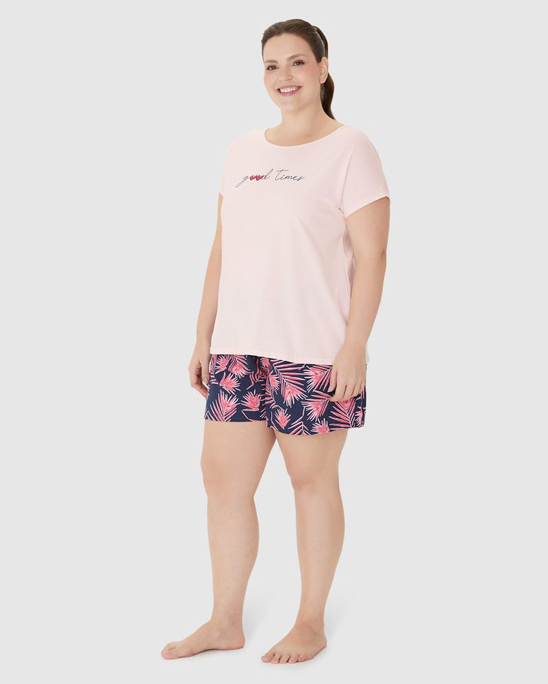 Pijama Feminino Plus Size Blusa Manga Curta E Shorts Em Algodão