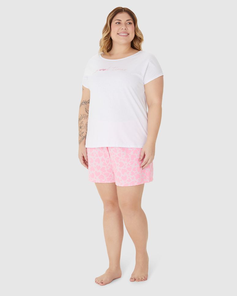 Pijama Feminino Plus Size Blusa Manga Curta E Shorts Em Algodão