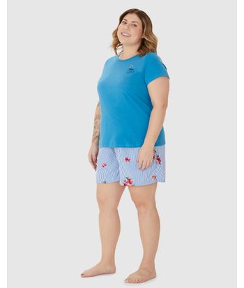 Pijama Feminino Plus Size Blusa Manga Curta Em Algodão