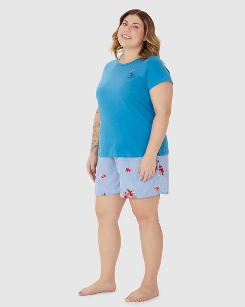 Pijama Feminino Plus Size Blusa Manga Curta Em Algodão