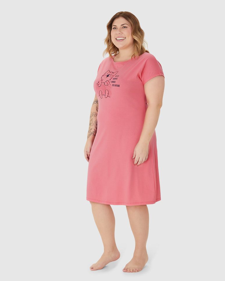 Camisola Feminina Plus Size Estampa Frontal Em Algodão
