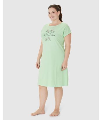 Camisola Feminina Plus Size Estampa Frontal Em Algodão