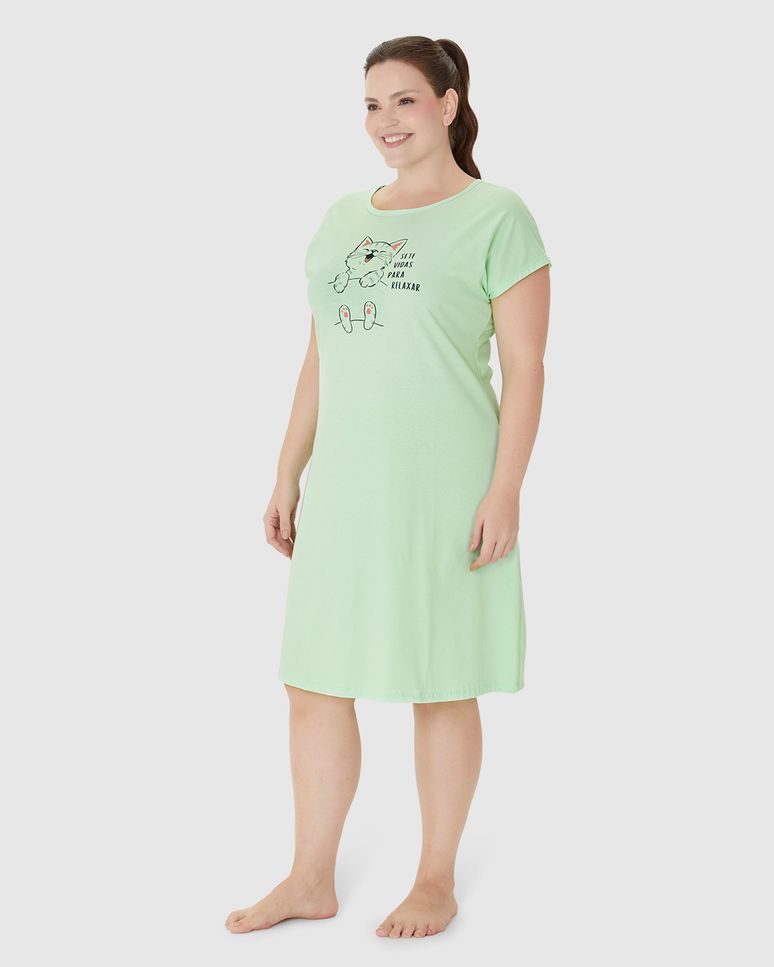 Camisola Feminina Plus Size Estampa Frontal Em Algodão