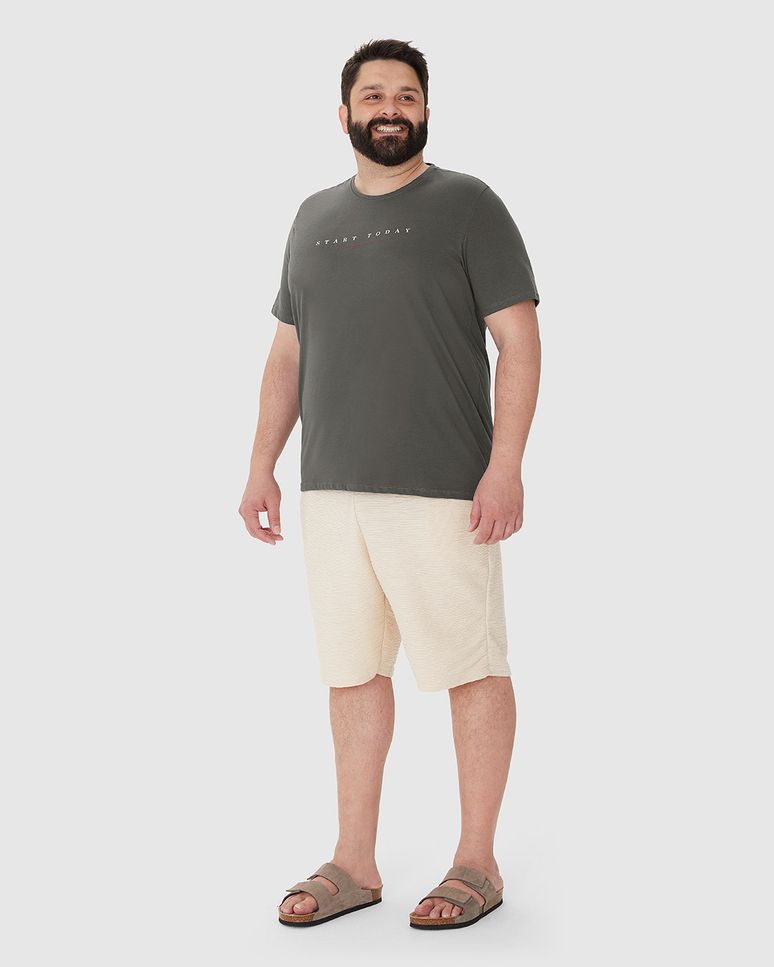 Camiseta Masculina Plus Size Decote Redondo Estampa Frontal Em Algodão