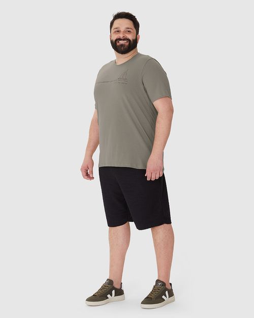 Camiseta Masculina Plus Size Decote Redondo Estampa Frontal Em Algodão