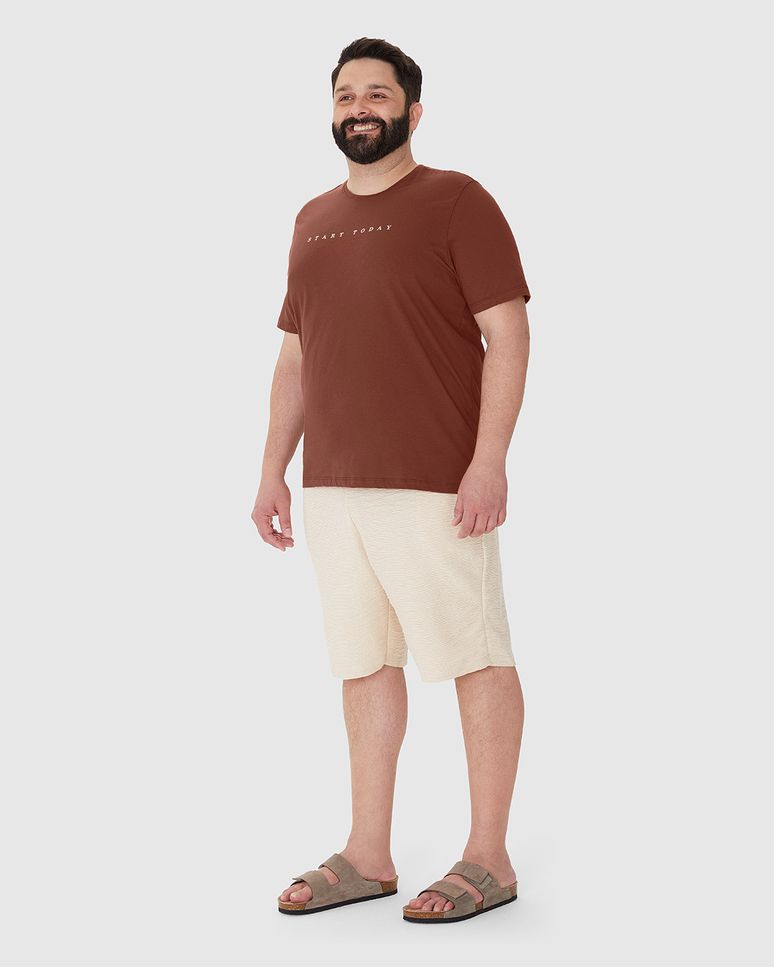 Camiseta Masculina Plus Size Decote Redondo Estampa Frontal Em Algodão