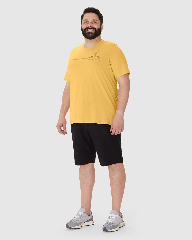 Camiseta Masculina Plus Size Decote Redondo Estampa Frontal Em Algodão